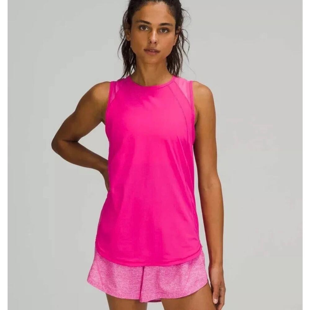 Lululemon Hot Pink Mesh Back Run Tank Top Size 10 Athletic Sleeveless - Picture 3 of 6